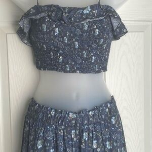Aeropostale Blue Floral Smocked Top and Skirt Set